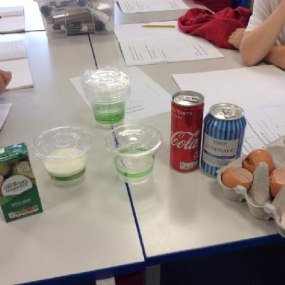 We began an experiment to look at the effects of everyday drinks on our teeth. We’ll check the results in five days.