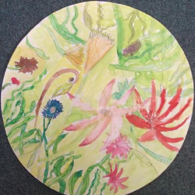 Y6 drawings and watercolours 'Flowers', playing with composition