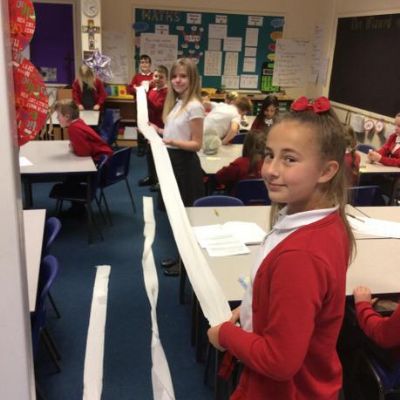 Constructing our toilet roll timeline to represent how long the Roman Empire spanned.