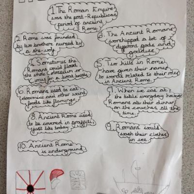 Elizabeth has enjoyed finding out more about the Romans in class, so much so that she decided to carry out some of her own research at home. Fabulous!